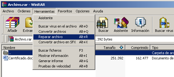 Reparar archivo