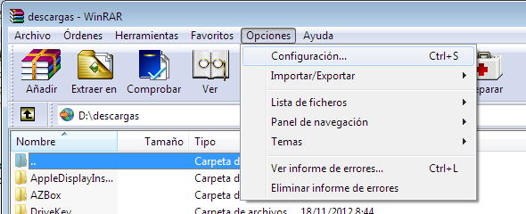 Configuración de WinRAR